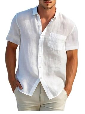 Men's Short-Sleeve  white Linen Shirt in a size 3X